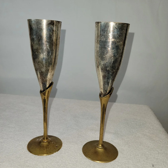 Antique Champagne Flute Glasses S. P. Brass India Brass Copper - Picture 8 of 13